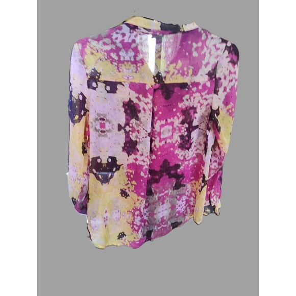 Westbound Magenta & Yellow Sheer Button Blouse - size M - Picture 2 of 3